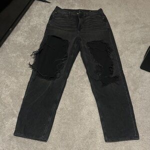 American Eagle Outfitters Black Distressed Wide Leg Jeans
